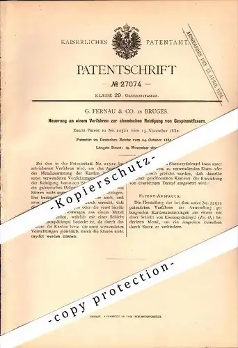 Original Patentschrift - G. Fernau & Co à  Bruges , 1883 , Nettoyage à sec des fibres !!!