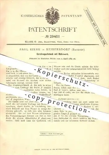 original Patent - Paul Riebe in Reibersdorf / Rybarzowice , 1884 , Rührwerk , Bier , Brauerei , Bogatynia / Reichenau !!