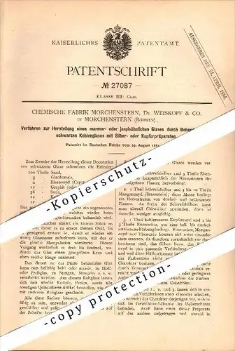 Original Patentschrift - Dr. Weiskopf in Morchenstern i. Böhmen ,1883 , Herstellung von Marmor-Glas , Smrzovka !!!