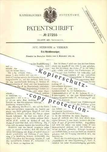 original Patent - Aug. Seebohm in Verden , 1883 , Erd-Rotationszeiger , Erdrotation , Erde , Pendel !!!