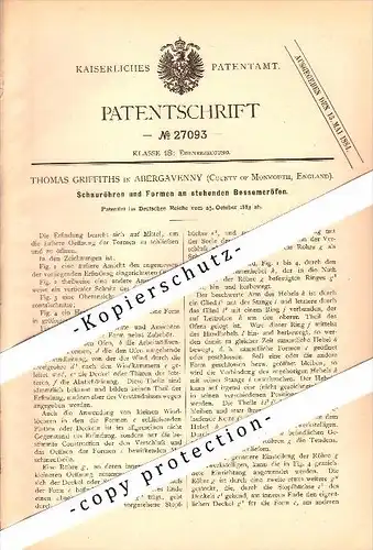 Original Patent - Thomas Griffiths in Abergavenny , Monmouthshire , 1883 , Furnaces for iron production !!!