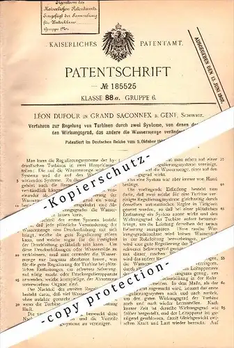 Original Patent - Léon Dufour in Le Grand-Saconnex b. Genf , 1906 , Regelung von Turbinen !!!