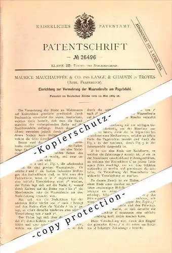 Original Patent - Maurice Mauchauffée & Co à Troyes , Aube , 1883 , Dispositif pour machine à tricoter , Lange & Chauvin
