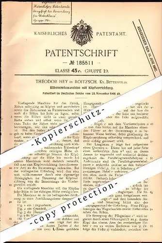 Original Patent - Theodor Hey in Roitzsch b. Bitterfeld , 1904 , Rüben-Erntemaschine , Landwirtschaft , Agrar !!!