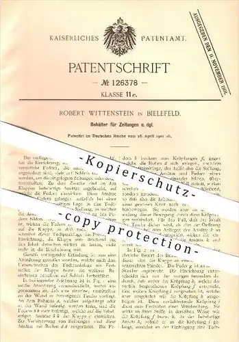 original Patent - Robert Wittenstein in Bielefeld , 1901 , Behälter für Zeitungen , Klappe , Feder , Federkraft !!!