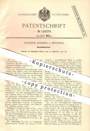 original Patent - Theodor Hymmen in Bielefeld , 1900 , Kunststeinpresse , Steinpresse , Presse , Gestein !!!