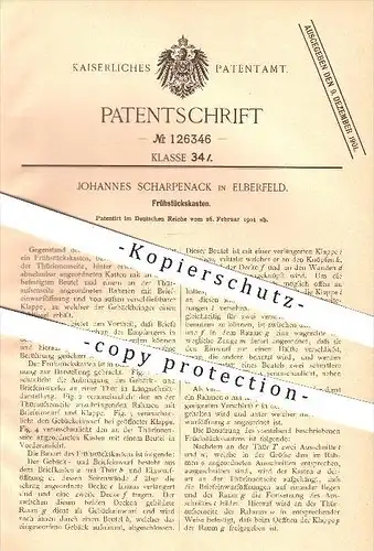 original Patent - J. Scharpenack in Elberfeld , 1901 , Frühstückskasten , Briefkasten , Tür , Wohnung , Wuppertal !!!