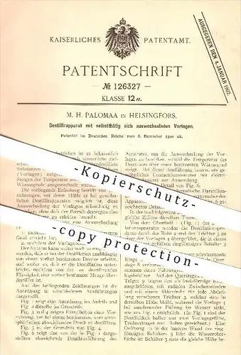 original Patent - M. H. Palomaa in Helsingfors , 1900 , Destillierapparat , Destillieren , Destille , Helsinki !!!