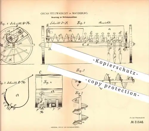 original Patent - Oscar Syllwasschy in Magdeburg , 1884 , Drillsäemaschine , Drillen , Säen , Saatgut , Landwirtschaft !