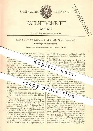 original Patent - Daniel Drawbaugh in Eberlys Mills , 1884 , Mikrofon , Mikrofone , Telefon , Strom !!!