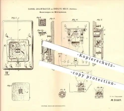 original Patent - Daniel Drawbaugh in Eberlys Mills , 1884 , Mikrofon , Mikrofone , Telefon , Strom !!!