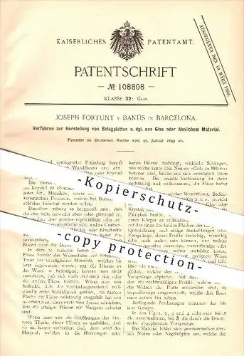 original Patent - Joseph Fortuny y Banús in Barcelona , 1899 , Belagplatten aus Glas , Fliesen , Wandfliesen , Platten !