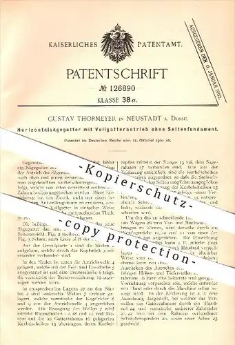 original Patent - Gustav Thormeyer in Neustadt a. Dosse , 1900 , Sägegatter mit Vollgatterantrieb , Gatter , Säge !!!