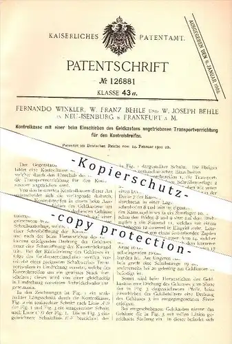 original Patent - Fernando Winkler , W. Franz Behle , W. Joseph Behle in Neu-Isenburg b, Frankfurt a. M. , 1901 , Kasse