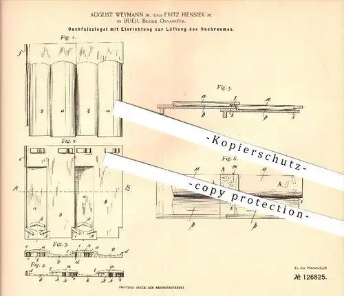 original Patent - A. Weymann Jr. & F. Hensiek Jr. in Buer , Osnabrück , 1900 , Dachfalzziegel , Dachziegel , Dachdecker