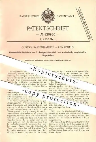 original Patent - Gustav Sassenhausen in Remscheid , Dachplatte , Dach , Dachziegel , Dachdecker , Dachpfanne !!!