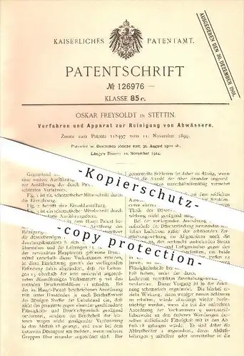 original Patent - Oskar Freysoldt in Stettin , 1900 , Reinigung von Abwasser , Trinkwasser , Wasser , Wasserleitung !!!