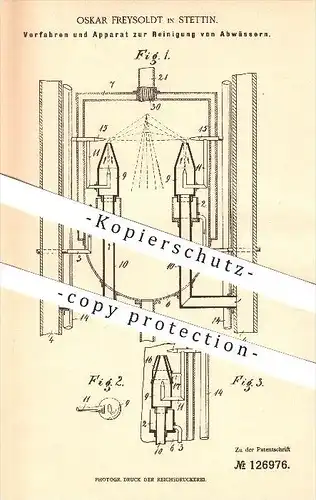 original Patent - Oskar Freysoldt in Stettin , 1900 , Reinigung von Abwasser , Trinkwasser , Wasser , Wasserleitung !!!