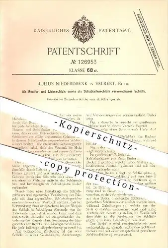 original Patent - Julius Niederdrenk in Velbert , Rhld. , 1901 , Schloss , Schubladenschloss , Möbelschloss , Möbel !!!