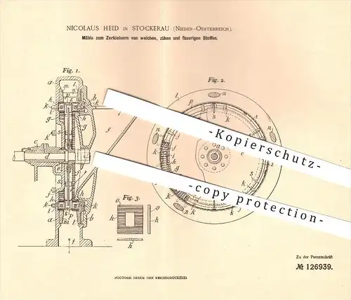 original Patent - Nicolaus Heid in Stockerau , 1901 , Mühle zum Zerkleinern , Mühlen , Müller , Haushalt !!!