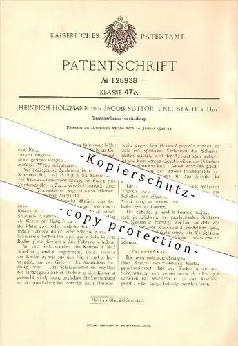 original Patent - Heinrich Holzmann & Jacob Suttor in Neustadt a. Hdt. , 1901 , Riemenschmiervorrichtung , Riemen , Fett