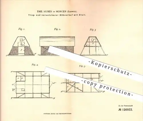 original Patent - Emil Huber in Horgen , Schweiz , 1901 , Hühnerhof mit Stall , Hühner , Tierzucht , Tiere , Bauernhof !