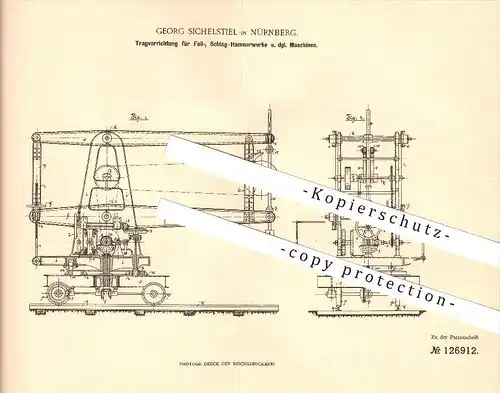 original Patent - Georg Sichelstiel in Nürnberg , 1901 , Tragvorrichtung für Fall-, Schlag-Hammerwerke !!!