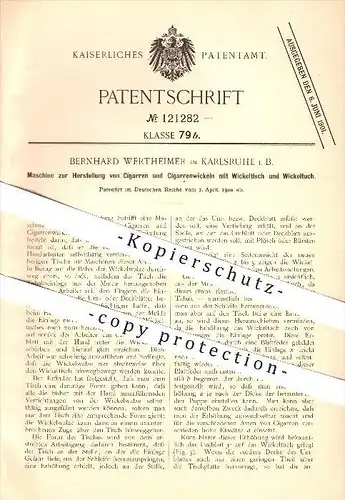 original Patent - Bernhard Wertheimer in Karlsruhe i. B. , 1900 , Herstellung von Zigarren und Zigarrenwickeln , Rauchen