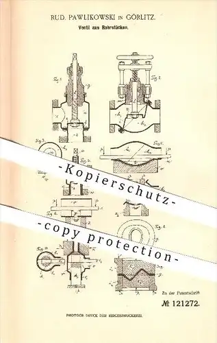 original Patent - Rud. Pawlikowski in Görlitz , 1899 , Ventil aus Rohrstücken , Ventile , Rohre , Eisen , Stahl !!!