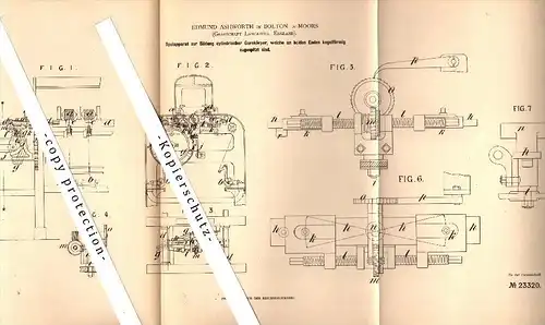 Original Patent - Edmund Ashworth in Bolton le Moors , 1882 , Winding apparatus for spinning !!!