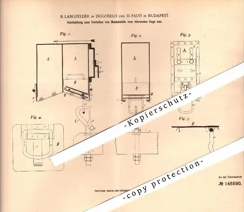 Original Patent - B. Langfelder in Dugo Selo , 1902 , Apparat für Eisenbahn , H. Falvi in Budapest , Croatia , Kroatien