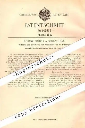 Original Patent - Lorenz Foitzik in Sohrau / Zory , 1903 , Befestigung von Röhren , Schlesien !!!