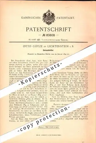 Original Patent - Otto Götze in Lichtenstein i. Sachsen , 1895 , Sensenhalter , Landwirtschaft , Agrar !!!
