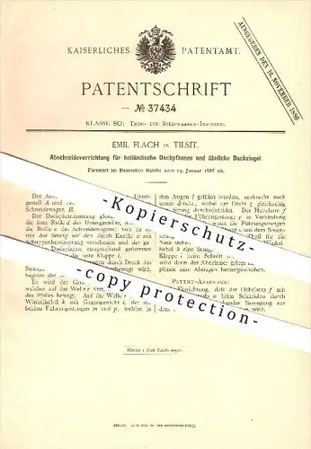 original Patent - Emil Flach in Tilsit / Sowetsk , 1886 , Abschneiden von Dachpfannen und Dachziegeln , Dachdecker !!!