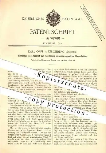 original Patent - Karl Oppe in Kirchberg , 1893 , Herstellung zusammengesetzter Glasscheiben , Glaser , Glas , Fenster !