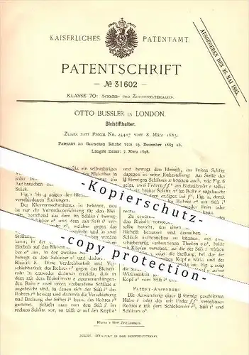 original Patent - Otto Bussler in London , 1883 , Bleistifthalter , Bleistift , Schreibwaren !!!