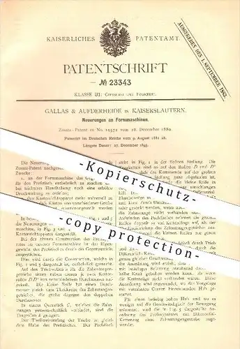 original Patent - Gallas & Aufderheide in Kaiserslautern , 1881 , Formmaschinen , Gießerei , Formen gießen , Formerei !!