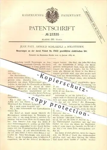 original Patent - Jean Paul Arnold Schlaefli in Solothurn , 1883 , Elektrische Uhr , Uhren , Uhrmacher , Taschenuhr !!!