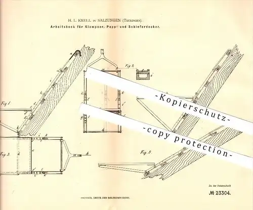 original Patent - H. L. Krell in Salzungen , Arbeitsbock für Klempner , Dachdecker !!!