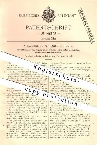 original Patent - A. Favarger in Neuenburg , 1902 , Verwendung elektrischer Wechselströmung !!!