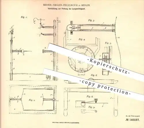 original Patent - Bernh. Ziegler-Ziegelroth in Berlin , 1902 , Prüfung der Lungentätigkeit , Lunge , Atmung , Gesundheit