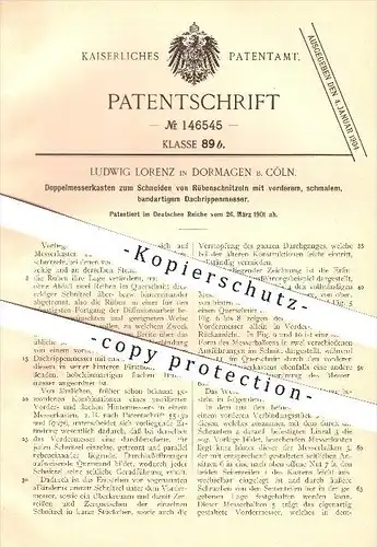 original Patent - Ludwig Lorenz in Dormagen b. Köln , 1901, Doppelmesserkasten zum Schneiden von Rüben , Messer !!!