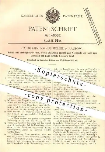 original Patent - Cai Brahm Sophus Möller in Aalborg , 1903 , Schloss mit verriegelbarer Falle , Türschloss , Tür !!!