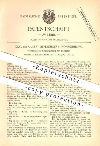 original Patent - Carl & Gustav Berkenhoff in Hohenlimburg , 1887 , Selbstregulierung der Ziehlöcher , Draht !!!