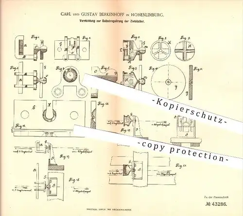 original Patent - Carl & Gustav Berkenhoff in Hohenlimburg , 1887 , Selbstregulierung der Ziehlöcher , Draht !!!