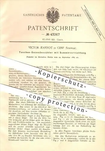 original Patent - Victor Jeannot in Genf , 1887 , Taschen-Sekundenzähler , Uhr , Uhren , Uhrmacher , Taschenuhr !!!