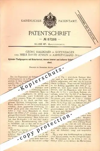 Original Patent - N. Jensen in Aarslevgaard / Aarslev , 1895, Cylinder-Sperre , Georg Haldkjaer in Kopenhagen , Jylland