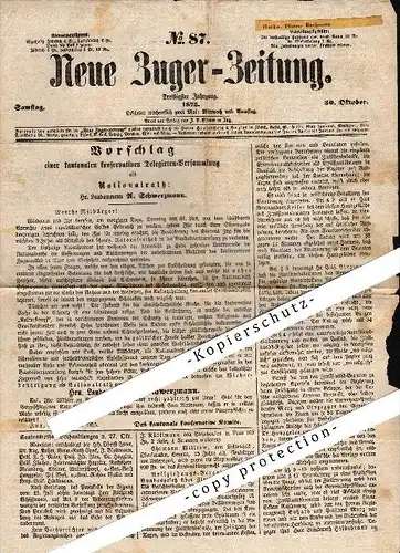 Zuger Zeitung 1875 , Pfarrer Bachmann ,  Zug !!!