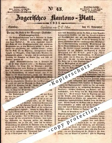 Zugerisches Kantons-Blatt 1834 , Zug !!!
