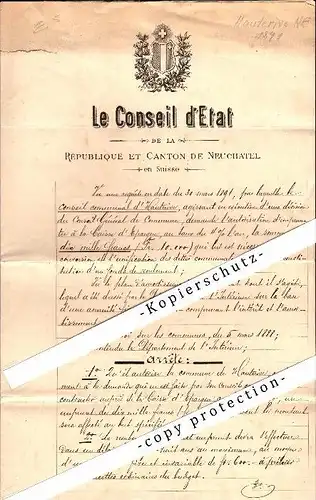 Le Conseil d` Etat , Hauterive NE 1891 , République et Canton de Neuchatel  !!!